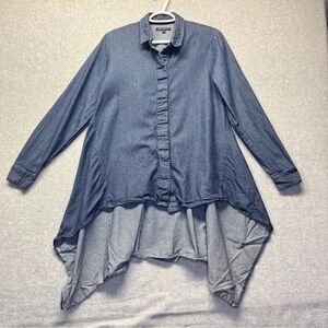 For Cynthia Women’s Hi Low Denim Duster Flared‎ Tail Button Up Shirt Size S